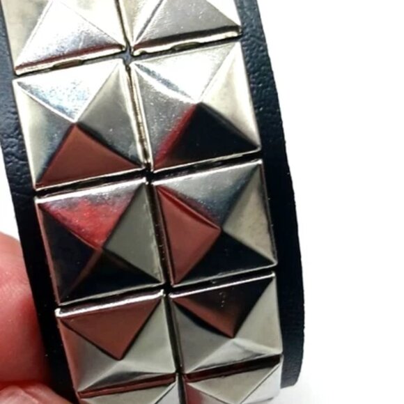 Gothic Studded Vegan Leather Belt + Double Row Studded Bracelet Unisex -Black - Picture 6 of 12